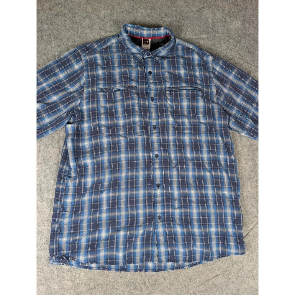 The North Face Mens Blue Plaid Long Sleeve Hiking Button Up Shirt XL